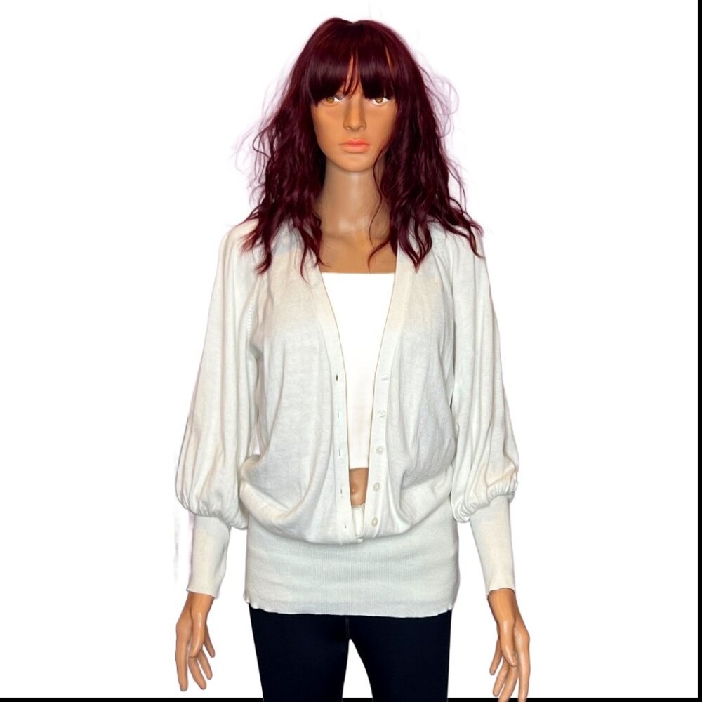 Vintage Long White Sweater Tummy Control Pull Over Button  Up  Sz L